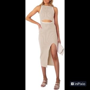 New bodycon dress Large midriff baring sleeveless side slit ribbe…